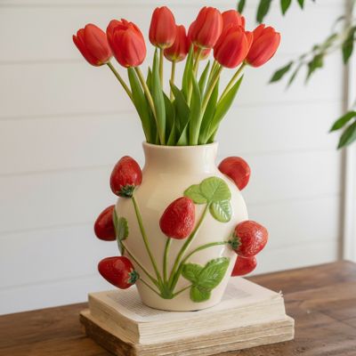 Sprouting Strawberries Ceramic Vase