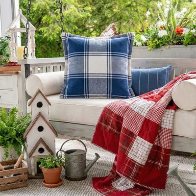 Square Blue Plaid Throw Pillow