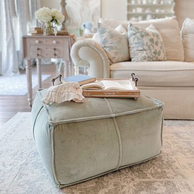 Square Cotton Velvet Pouf