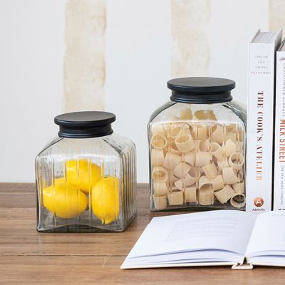 Square Glass Jar With Black Metal Lid Set of 2