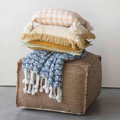 Square Hand Woven Jute Pouf