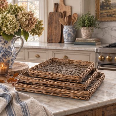 Square Woven Willow Trays Set of 3