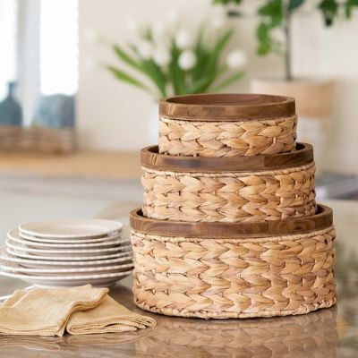 Stackable Lidded Storage Baskets Set of 3