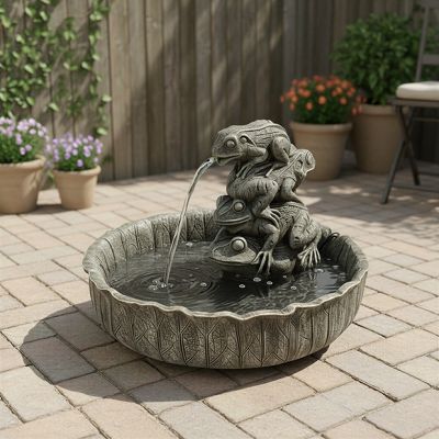 Stacked Frogs Garden Fountain