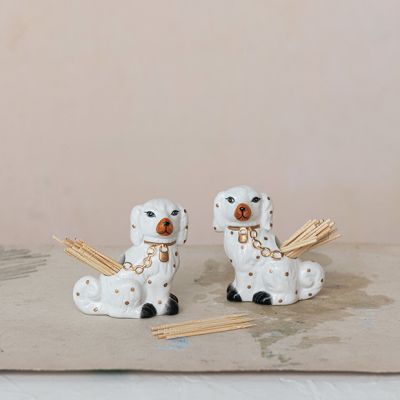 Staffordshire Dog Ceramic Toothpick Holders Set of 2