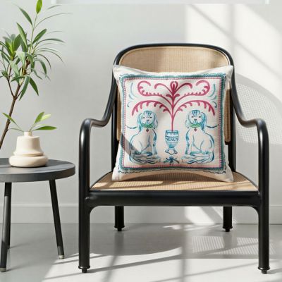 Staffordshire Dog Scene Embroidered Accent Pillow