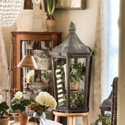 Stained Wood Lantern Set of 2
