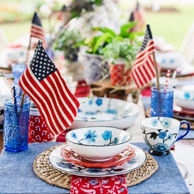 Stamped Blue Floral Stoneware Bowl