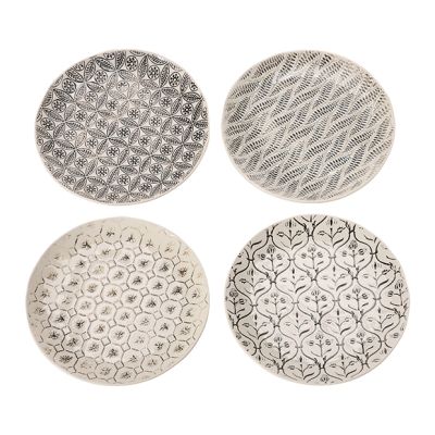 Stamped Stoneware Dish Collection 8 Inch Plate Set of 4