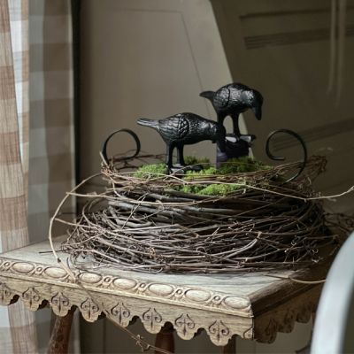 Standing Black Metal Crow Figurine