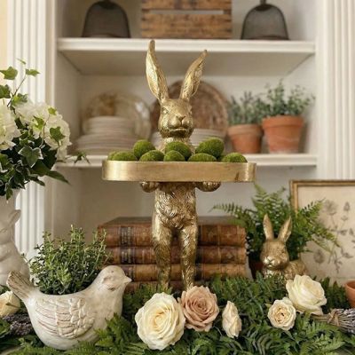 Standing Gold Bunny with Tray