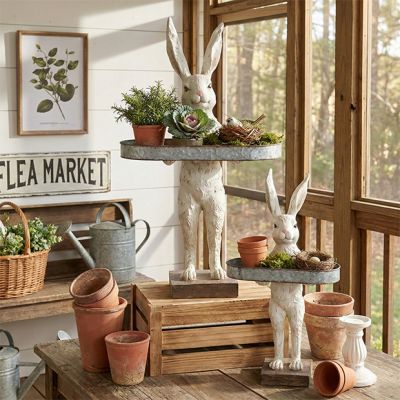 Standing Rabbit Statue With Iron Tray