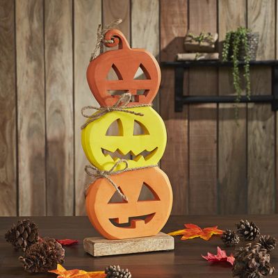 Standing Wood Jack O Lantern Stack Set of 2