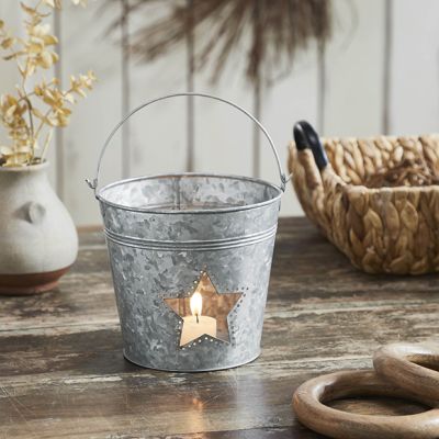 Star Cutout Galvanized Metal Bucket Set of 2