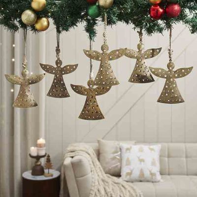 Star Cutout Gold Angel Ornament Set of 6