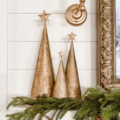 Star Topped Aged Metal Cone Tree