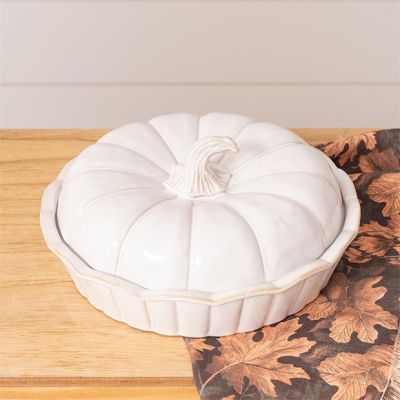 Stoneware Covered Pumpkin Dish