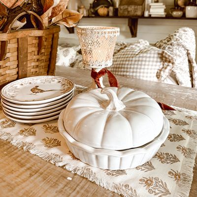 Stoneware Covered Pumpkin Dish