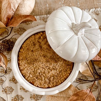 Stoneware Covered Pumpkin Dish