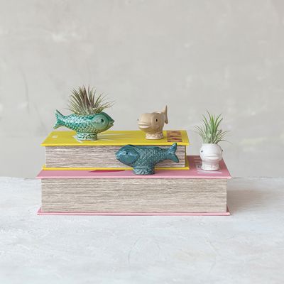 Stoneware Fish Toothpick Holder Assorted Set of 4