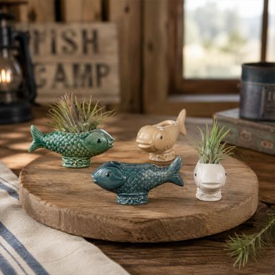 Stoneware Fish Toothpick Holder Assorted Set of 4