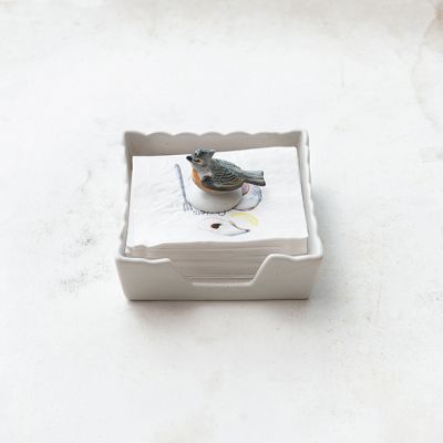 Stoneware Napkin Holder With Bird Accent