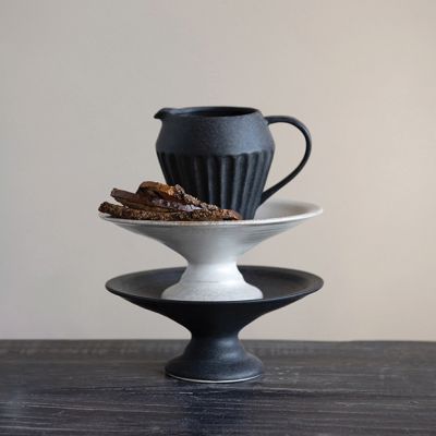 Stoneware Pedestal Display Stand Set of 2