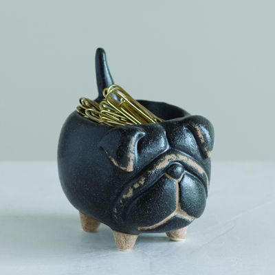 Stoneware Pug Dog Ring Dish
