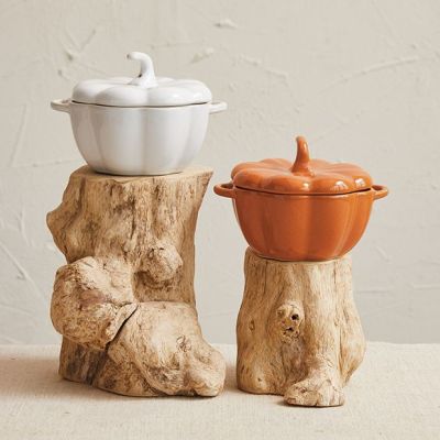 White Stoneware Pumpkin Baker With Handles