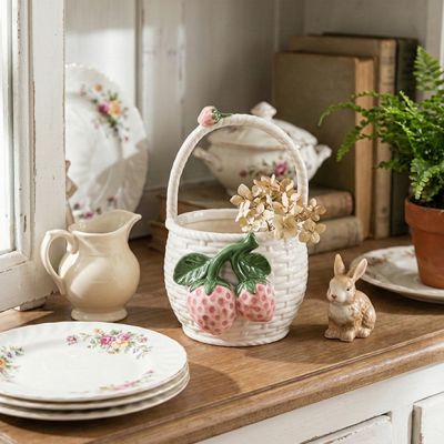 Stoneware Strawberry Basket with Handle