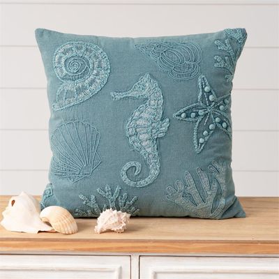 Stonewashed Seahorse Accent Pillow