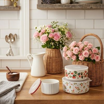 Strawberry Serving Bowl With Lid Set of 3