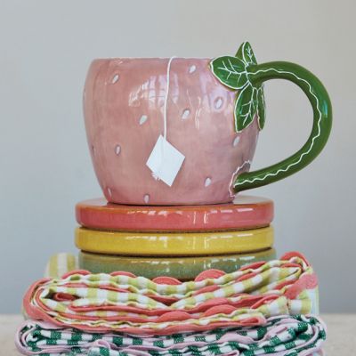 Strawberry Shaped Painted Stoneware Mug