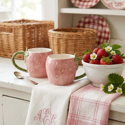 Strawberry Shaped Painted Stoneware Mug