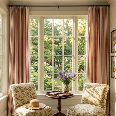 Striped Country Window Curtain Panel Set of 2