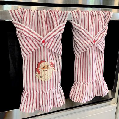 Striped Santa Kitchen Towel Set of 2