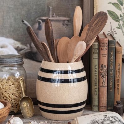 Striped Stoneware Utensil Crock
