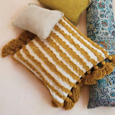 Striped Tasseled Accent Pillow