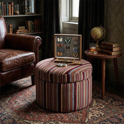 Striped Velvet Upholstered Storage Ottoman