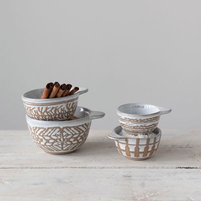 Stylish Accents Patterned Stoneware Measuring Cups Set of 4