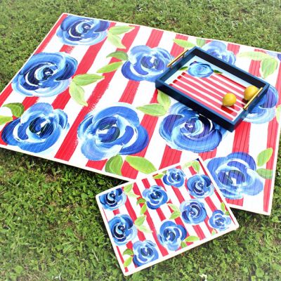 Summer Celebrations Blue Floral Bamboo Mat