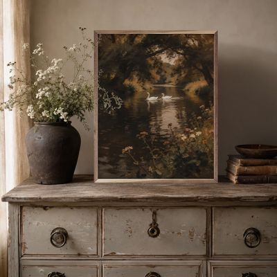 Swans Beneath The Willow Canopy Framed Wall Art