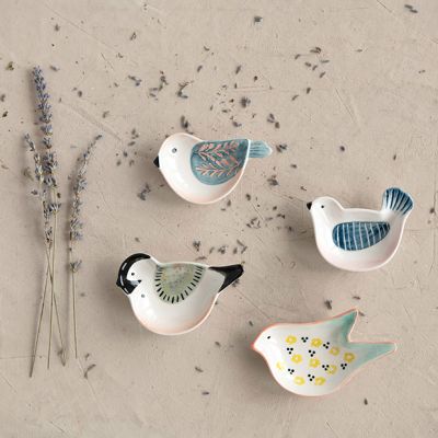 Sweet Stoneware Bird Trinket Dish Set of 4