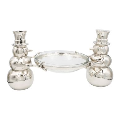 Tabletop Aluminum Snowmen Holding Glass Bowl