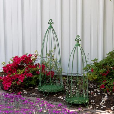 Tabletop Green Trellis Plant Stand Set of 2