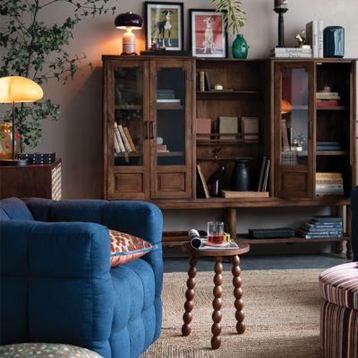 Tailored Comforts Navy Upholstered Swivel Armchair