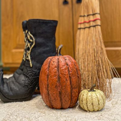 Tall Orange Paper Mache Pumpkin 7.5 Inch