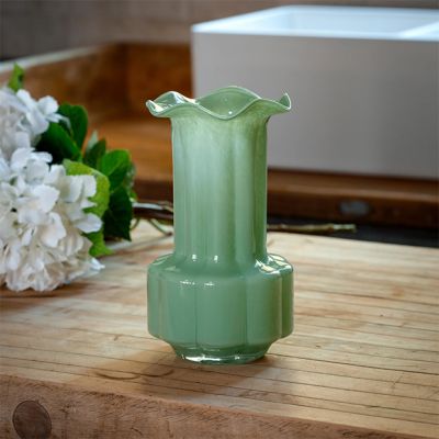 Tall Ruffled Rim Glass Floral Vase