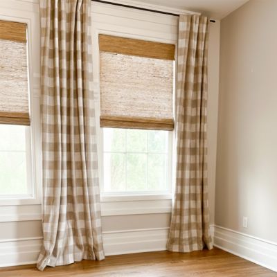 Tan and Linen Buffalo Check Room Darkening Curtain Panel