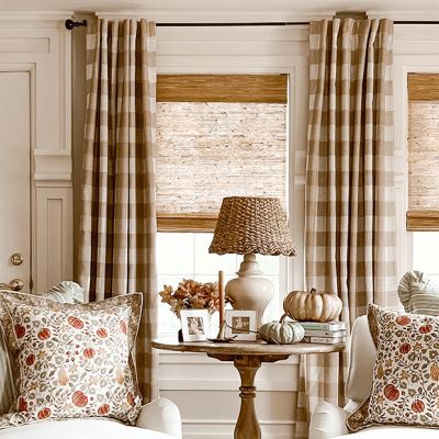 Tan and Linen Buffalo Check Room Darkening Curtain Panel